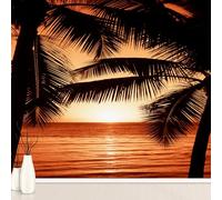 Générique Palmiers Mer Paysage Film Stickers Muraux Autocollant Coucher de Soleil Papier Peint, Nature Ciel Mural pour Salon Chambre Décoratif Papier Pour Meuble Stickers Muraux 366 x 254 cm