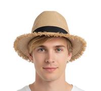 Générique Panama Hat - Paper Wide Brim Sun Cap, Foldable Large Lady Floppy, Natural Paper, Soft Lightweight and Breathable | for Summer Carnival Fishing Hiking Travel Pool Vacation Outdoor Party