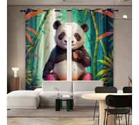 Générique Panda Forêt Bambous Rideau Occultant 3D Dessin Animé Isolation Acoustique et Thermique avec Oeillets Draperies pour Aux Familles Hôtels Maisons de Location 2 Panneaux L59 x H137 CM