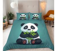 Générique Panda Housse de Couette 200x200cm Panda Animal De Dessin Animé Parure de Lit 1 Personnes 3 Pièces Parure de Lit Enfant avec 2 Taies d'oreiller 65x65cm, Fille Garcon Decoration Chambre