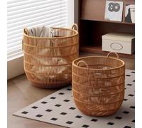 Générique Panier À Linge en Rotin Tissé À La Main - Panier À Linge Rond Et Panier De Rangement Multifonctionnel for Chambre À Coucher, Salon Et Buanderie(Medium)
