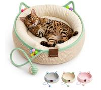 Générique Panier Chat Tressé en Corde, PoignéEs Forme d'oreilles Chat Et d'une Balle Jeu en Corde Coton, Inclut Un Coussin Douxcoton Convient Une Utilisation IntéRieur Toutes Races Chats (Vert,S-Φ35)