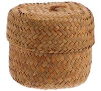 Générique Panier de Fleurs en Jonc de Mer Tressé la Main Couvercle Petit Panier Rond 12 X 10 X 12 CM pour Coffret Présent et Décoration Intérieure