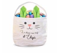 Générique Panier de Pâques Personnalisé Enfant Lapin - Panier Chasse aux Œufs avec Prénom - Tissu Oreilles Rose Blanc Bleu - Cadeau Enfant (Vert)