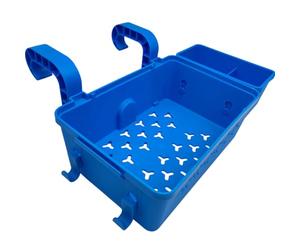 Générique Panier de Rangement Piscine avec Porte-Gobelet Intégré - Fixation Bord Piscine Hors Sol pour Jouets, Snacks, Résistante Maille Épaisse - Compatible Rail Supérieur 3" (BleuA)