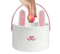 Générique Panier Lapin De Pâques, 23x16cm Panier Tressé Main en Corde De Coton avec Poignée Et Oreilles De Lapin, PanierŒufs Pliant pour Bonbons, Jouets, Snacks