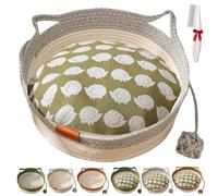 Générique Panier pour Chat en Corde De Coton TisséE à La Main,avec Tapis à Griffer IntéGré Et Jouets Animaux,Nid Pliable Respirant Et RéSistant Aux Griffures (A (avec Coussin), S (Moins de 4 kg))