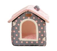 Générique Panier pour Chat en Forme de Grotte Chaude, Semi-fermé, avec Housse Douce et Coussin Moelleux, Lavable, Favorise Un et Convient, Points Roses
