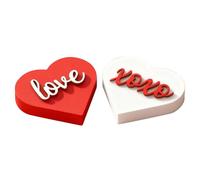 Générique Panneau Bois Saint Valentin - Création Ambiance Romantique, Ornement Forme Cœur Rouge 2 Pièces, Bloc Table 11cm, Décor Bois Massif | pour Fête Couple Anniversaire Mariage