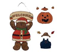 Générique Panneau d'accueil Ours,Décoration Légère Et Mignonne avec 3 Ensembles De Vêtements,Pancarte Ours pour Porte D'Entrée - pour Famille Automne Porche Porte Manteau Entrée Jardin Cour Fête