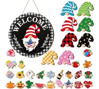 Générique Panneau de Porte GNOME, décorations en Bois interchangeables, Couronne Murale à Suspendre avec pièces magnétiques et Chapeau Amovible pour Toutes Les Saisons, décoration de Noël, Vacances