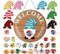 Générique Panneau de Porte GNOME, décorations en Bois interchangeables, Couronne Murale à Suspendre avec pièces magnétiques et Chapeau Amovible pour Toutes Les Saisons, décoration de Noël, Vacances