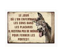 Générique Panneau Mural Humoristique en Métal avec Âne, Texte Français, 30 cm x 20 cm. Cadeau original.
