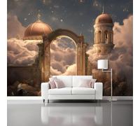Générique Panoramique 3D Réalisme Tradition Architecture Papier Peint - 300 x 210 cm Mural Poster pour Salon Chambre à Coucher Mural, Brun Foncé Papier Peint Intissé pour Maison Intérieure Décoration