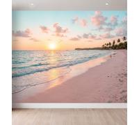 Générique Panoramique Murale 150 x 105 cm Côtier Papier Peint Mural, Tropical Plage Lever Du Soleil Poster Murale Intissé Muraux Photo 3D Fond Effet pour Salon Chambre Salle de Bain Décoration