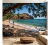 Générique Panoramique Murale 250 x 175 cm Plage Papier Peint Mural, Plage Sable Côte Tropicale Poster Murale Intissé Muraux Photo 3D Fond Effet pour Salon Chambre Salle de Bain Décoration