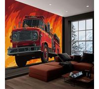 Générique Panoramique Murale Couleur Orange, Papier Peint Panoramique Flammes D'Un Camion De Pompiers Premium Intissé, Décoration Murale pour Salon Chambre, Poster Tableaux Photo Muraux, 400 x 280 cm