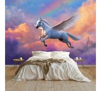 Générique Panoramique Murale Fantaisie Licornes Nuages Papier Peint Intissé 200x140 cm pour Salon Chambre Enfant Chambre Décoration Murale Poster Tableaux Photo Muraux, Coloré