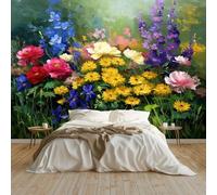 Générique Panoramique Murale Peinture À L'Huile Fleurs Sauvages Iris Papier Peint Intissé 250x175 cm pour Salon Chambre Enfant Chambre Décoration Murale Poster Tableaux Photo Muraux, Vert