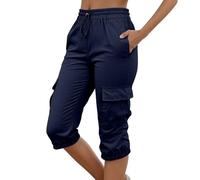 Générique Pantacourt Femme Été Pantalon 7/8 Cargo Taille Elastique Capri avec Poches Corsaire Jogging Léger Chic Et Elegant Ample Pantalons Sportswear Décontracté De Randonnée Extérieur