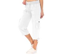 Générique Pantacourt Femme Été Pantalon 7/8 Cargo Taille Elastique Capri avec Poches Corsaire Jogging Léger Chic Et Elegant Ample Pantalons Sportswear Décontracté De Randonnée Extérieur