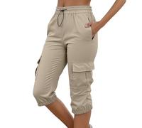 Générique Pantacourt Femme Été Pantalon 7/8 Cargo Taille Elastique Capri avec Poches Corsaire Jogging Léger Chic Et Elegant Ample Pantalons Sportswear Décontracté De Randonnée Extérieur