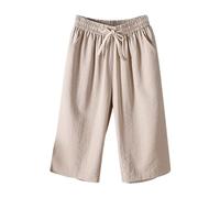 Générique Pantacourt Femme Grande Taille Salopette Ete Fluide Mode Pantalon Été Chic De Sport Bermuda Vetement Short Long Lin Jogging Jupe Culotte Large en Corsaire Coton Leger Blanc Haute 3/4