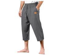 Générique Pantacourt Homme Été 3/4 Lin Taille Élastique Coupe Droite Ample Léger Respirant Bermuda Long Jambe Large Décontracté Cordon Short de Plage Travail avec Poches