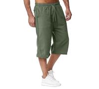 Générique Pantacourt Homme Pantalon 3/4 Lin Décontracté Taille Élastique Pantalon Court Homme Respirant avec Poches pour Été Plage Voyage Travail Décontracté