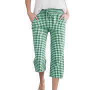 Générique Pantacourt Vichy Femme à Carreaux Rouge et Blanc Bas de Pyjama Large avec Cordon de Serrage Pantalon 3/4 Décontracté pour Sortie Plage Maison Été