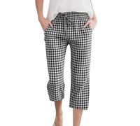 Générique Pantacourt Vichy Femme à Carreaux Rouge et Blanc Bas de Pyjama Large avec Cordon de Serrage Pantalon 3/4 Décontracté pour Sortie Plage Maison Été