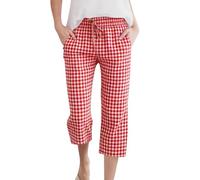 Générique Pantacourt Vichy Femme à Carreaux Rouge et Blanc Bas de Pyjama Large avec Cordon de Serrage Pantalon 3/4 Décontracté pour Sortie Plage Maison Été