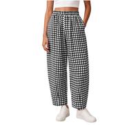Générique Pantalon à Carreaux Femme Taille Élastique Vichy Chic avec Poches Pantalon Large Décontracté Fluide Coupe Droite Vintage Léger pour Vacances Été et Maison