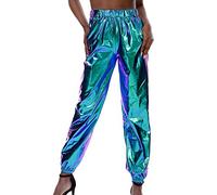 Générique Pantalon à Paillettes pour Femme,Women's Casual Sports Street Hip Hop Party Shiny Trousers (Blue, XL)