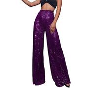 Générique Pantalon À Sequins Femme Pantalon Haute Taille Chic Pantalons Brillant Pantalons Femmes Larges Pantalon Évasé Sequin Long Pants Danse Bal Disco Pantalon De Fête Streetwear