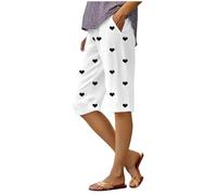 Générique Pantalon Ample élégant pour Femme avec imprimé Court et Coupe Quatre Quartiers pour Un Style décontracté Confortable et Tendance (White, M)