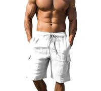 Générique Pantalon Ample en Coton et Lin pour Hommes, Pantalon décontracté de Couleur Unie, avec Poches la Printemps et été Portefeuille Homme Compact (White, L)