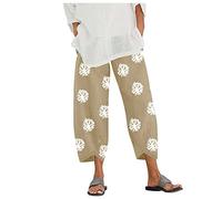 Générique Pantalon Boho pour Femme à Imprimé - Coupe Palazzo Large à Ceinture Élastique - Décontracté avec Poches pour Plage, Yoga et Été