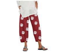 Générique Pantalon Boho pour Femme à Imprimé - Coupe Palazzo Large à Ceinture Élastique - Décontracté avec Poches pour Plage, Yoga et Été