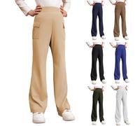 Générique Pantalon Cargo Bootcut Fille, Taille élastique Large, Poches Cargo latérales, Coupe évasée décontractée, Plusieurs Coloris pour 5-16 Ans