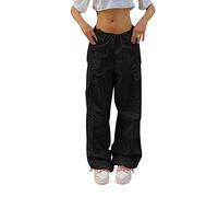 Générique Pantalon Cargo Droit Plus pour Femme Coupe Ample Confortable Quotidien décontracté Robuste Pratique (Black, S)