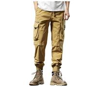 Générique Pantalon Cargo Homme Automne à Poches Zippées Pantalon Décontracté à Cordon de Serrage Style Rétro pour Look Urbain et Activités Extérieures(Yellow, 32)