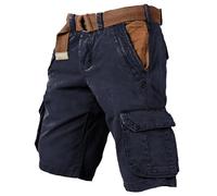 Générique Pantalon Cargo Homme Short De Travail Pantacourt avec Élastique À La Taille Vêtements Été Bermuda Camouflage Long Shorts Et Bermudas Grande Baggy Tactique Treillis Militaire,Marine-b,XL