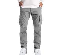 Générique Pantalon Cargo Homme Travail - Hommes Quatre Saisons Rue décontracté Sport Double plissé Design Couleur Unie -Poches Tube Droit Fermeture éclair Jambe Cordon Cargo Pantalon (Grey M)
