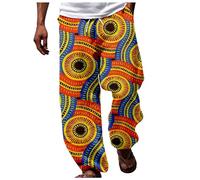 Générique Pantalon Casual pour Homme - Style Dashiki Africain Traditionnel Coupe détendue été Vacances Pantalon à Fleurs adapté Plage et Loisirs (Orange, M)
