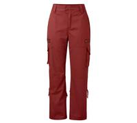 Générique Pantalon Chaud Femme,Pantalon De Travail RéTro FrançAis à Jambes Larges Poches DéContractéEs Amples Et Droites (Red, L)
