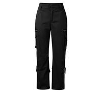 Générique Pantalon Chaud Femme,Pantalon De Travail RéTro FrançAis à Jambes Larges Poches DéContractéEs Amples Et Droites (Black, S)