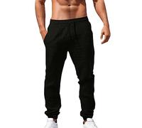 Générique Pantalon Coton Lin Homme Décontractés de Plage Léger Été Casual Yoga Pants avec Cordon Elastique Grande Taille