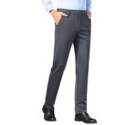Générique Pantalon de Costume pour Homme Automne, Coupe Classique Jambe Droite, sans Pinces, Stretch Infroissable, Pratique Respirant Travail Bureau Affaires Formel, Style Smoking Gris 4XL