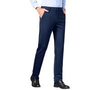 Générique Pantalon de Costume pour Homme Automne, Coupe Classique Jambe Droite, sans Pinces, Stretch Infroissable, Pratique Respirant Travail Bureau Affaires Formel, Style Smoking Bleu 5XL